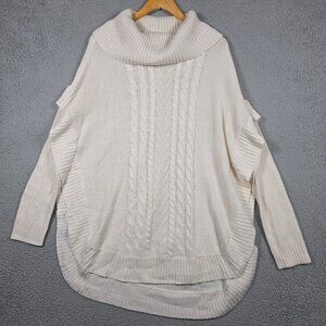 Francescas Sweater Womens Size L/XL Taupe Emma Cable Knit Poncho Cowl Neck NWT